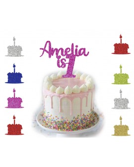 Personalised Glitter Happy Birthday Cake Topper Custom Party Any Name / Number