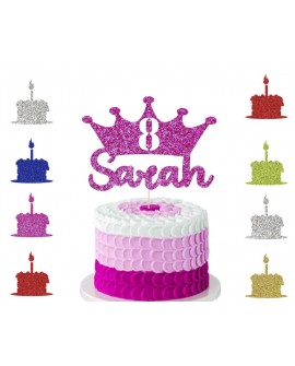 Custom Crown Cake Topper Glitter Cake topper  Personalised Age / Name princess