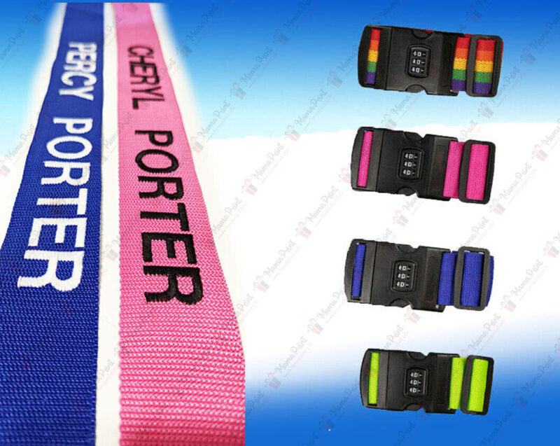Personalised Luggage Strap  Embroidered Suitcase Safe LOCKED Luggage Belt